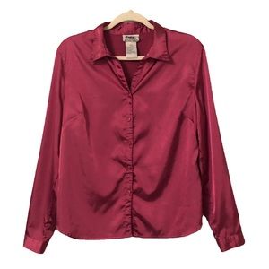 Northern Reflections Vintage Magenta Satin Button Up Collared Blouse